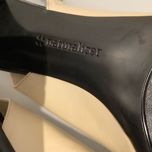 NATURALIZER PEEP TOE SLINGBACK BLACK AND CREAM LEATHER HEELS SIZE 9 NWOT‎ - Picture 5 of 9